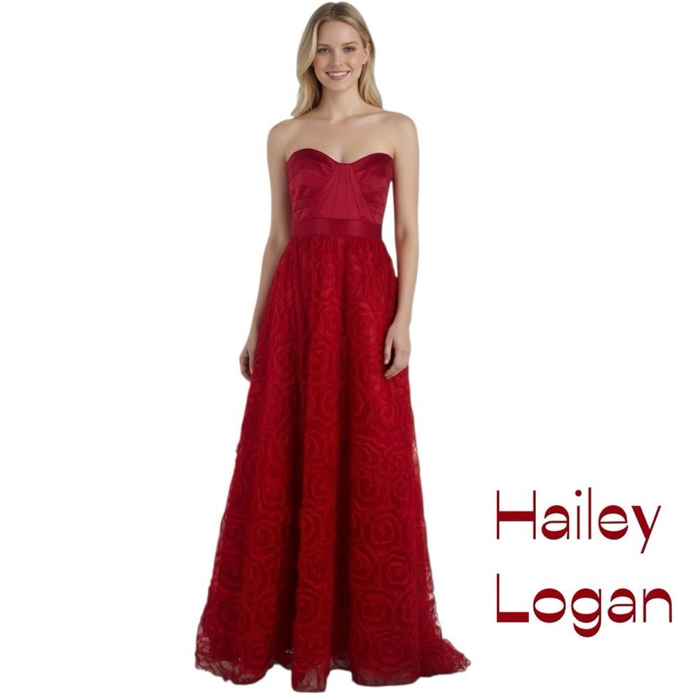 Hailey Logan Red Rosettes Feminine Romantic Maxi Dress NWT Size 5-6